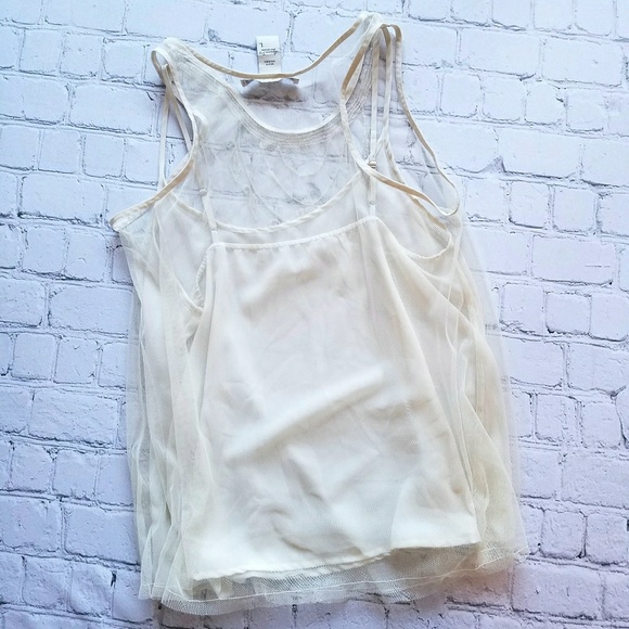 American Rag Cie Sheer Embellished Cream Tank Sz L - Picture 5 of 8